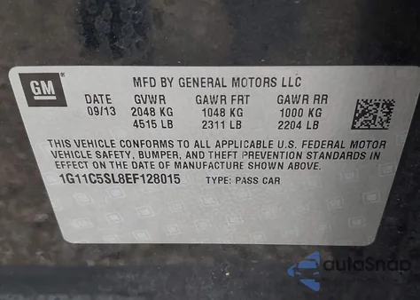 2014 Chevrolet Malibu 1Lt из США, поврежденный, VIN 1G11C5SL8EF128015